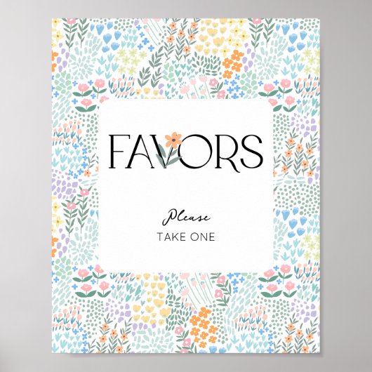 Modern Floral Girl Baby shower Favors Sign Poster (Voorkant)