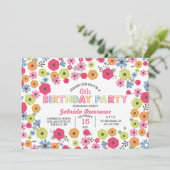 Modern Floral Girly Birthday Party Kaart (Staand voorkant)