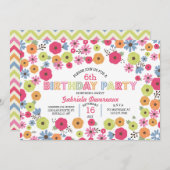 Modern Floral Girly Birthday Party Kaart (Voorkant / Achterkant)