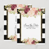 Modern Floral Glam Black White Save the Date Aankondigingskaart (Voorkant / Achterkant)