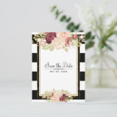 Modern Floral Glam Black White Save the Date Aankondigingskaart (Staand voorkant)