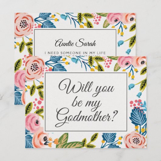 Modern Floral Godmoeder Voorstel Kaart (Voorkant / Achterkant)