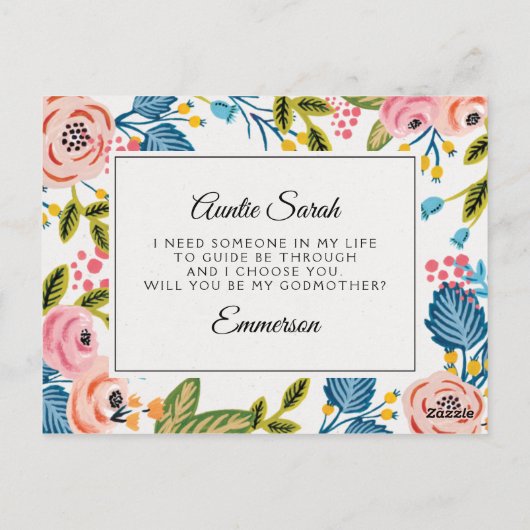 Modern Floral Godmoeder Voorstel Kaart (Achterkant)