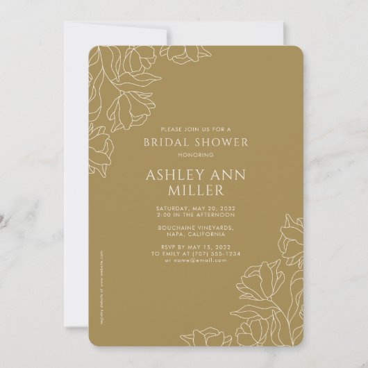 Modern Floral Gold Bruiloft Vrijgezellenfeest Kaart (Voorkant)