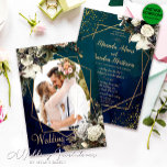 Modern Floral Gold Emerald Green Photo Wedding Kaart<br><div class="desc">Ben je op zoek naar een trouwuitnodiging die je gasten echt zal doordringen? Kijk niet verder dan onze voortreffelijke Uitnodiging tot het uitzenden van een groene marinevrouw. Deze geavanceerde uitnodiging, die is gemaakt van hoogwaardige kaarten, is compleet met een romantische goudbrij en je favoriete foto - perfect voor het vastleggen...</div>