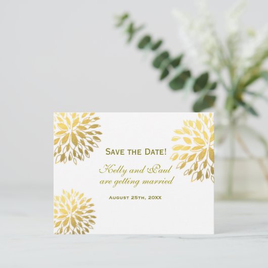 Modern Floral Gold Foil Elegant Wedding Briefkaart (Staand voorkant)