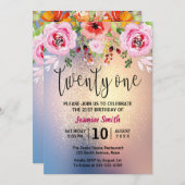 Modern Floral Gold Glitter 21e verjaardag Kaart (Voorkant / Achterkant)