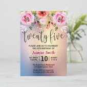 Modern Floral Gold Glitter 25th Birthday Kaart (Staand voorkant)