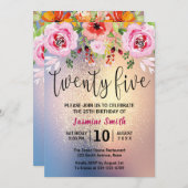 Modern Floral Gold Glitter 25th Birthday Kaart (Voorkant / Achterkant)