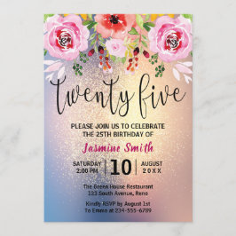 Modern Floral Gold Glitter 25th Birthday Kaart
