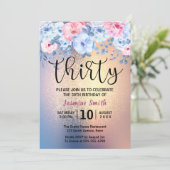 Modern Floral Gold Glitter 30e verjaardag Kaart (Staand voorkant)