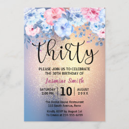 Modern Floral Gold Glitter 30e verjaardag Kaart