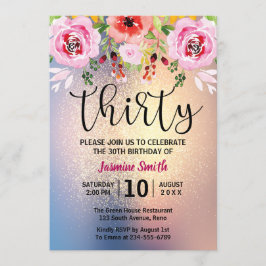 Modern Floral Gold Glitter 30th Birthday Kaart