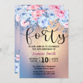 Modern Floral Gold Glitter 40e verjaardag Kaart (Voorkant / Achterkant)