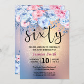 Modern Floral Gold Glitter 60th Birthday Kaart (Voorkant / Achterkant)