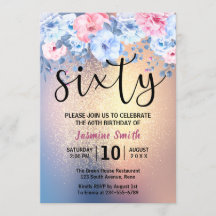 Modern Floral Gold Glitter 60th Birthday
