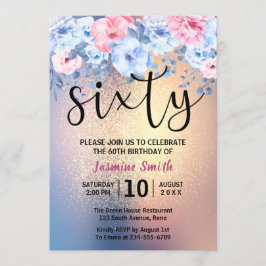 Modern Floral Gold Glitter 60th Birthday Kaart