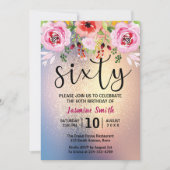 Modern Floral Gold Glitter 60th Birthday Kaart (Voorkant)