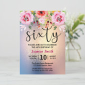 Modern Floral Gold Glitter 60th Birthday Kaart (Staand voorkant)