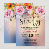 Modern Floral Gold Glitter 60th Birthday Kaart (Voorkant / Achterkant)