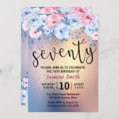 Modern Floral Gold Glitter 70e verjaardag Kaart (Voorkant / Achterkant)