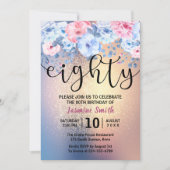 Modern Floral Gold Glitter 80e verjaardag Kaart (Voorkant)