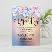 Modern Floral Gold Glitter 80e verjaardag Kaart (Staand voorkant)