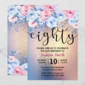 Modern Floral Gold Glitter 80e verjaardag Kaart (Voorkant / Achterkant)