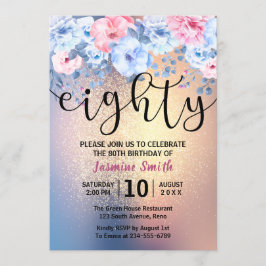 Modern Floral Gold Glitter 80e verjaardag Kaart