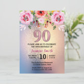 Modern Floral Gold Glitter 90th Birthday Kaart (Staand voorkant)
