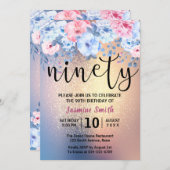 Modern Floral Gold Glitter 90th Birthday Kaart (Voorkant / Achterkant)