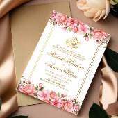 Modern Floral & Gold Lijst Islamitisch Moslim Brui Kaart