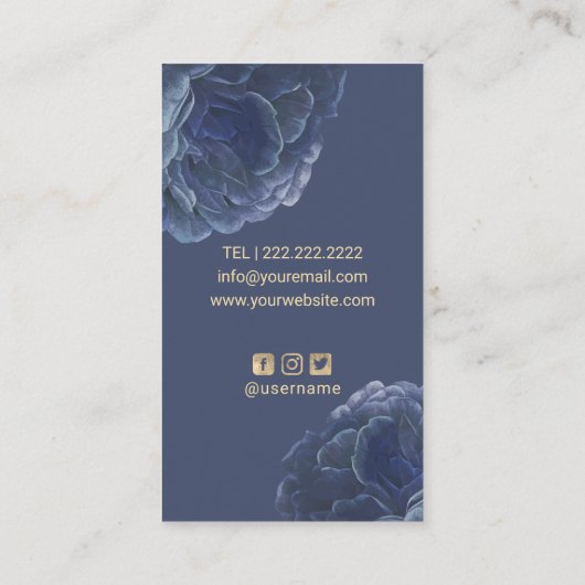 Modern Floral Gold Monogram Logo Elegant Navy Blue Visitekaartje (Achterkant)