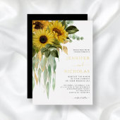 Modern Floral Gold Zwart & Wit Bruiloft Folie Uitnodiging