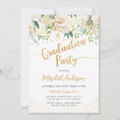 Modern Floral gouden Confetti afstudeerfeest Kaart (Voorkant)
