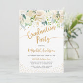 Modern Floral gouden Confetti afstudeerfeest Kaart (Staand voorkant)
