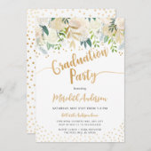 Modern Floral gouden Confetti afstudeerfeest Kaart (Voorkant / Achterkant)
