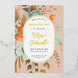 Modern Floral Graduation Party Folie Uitnodiging