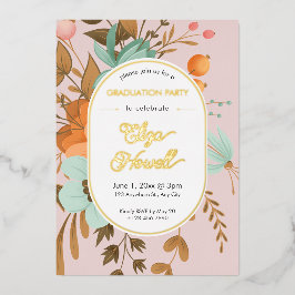 Modern Floral Graduation Party Folie Uitnodiging