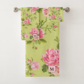 Modern Floral Green Roos Bad Handdoek (Insitu)