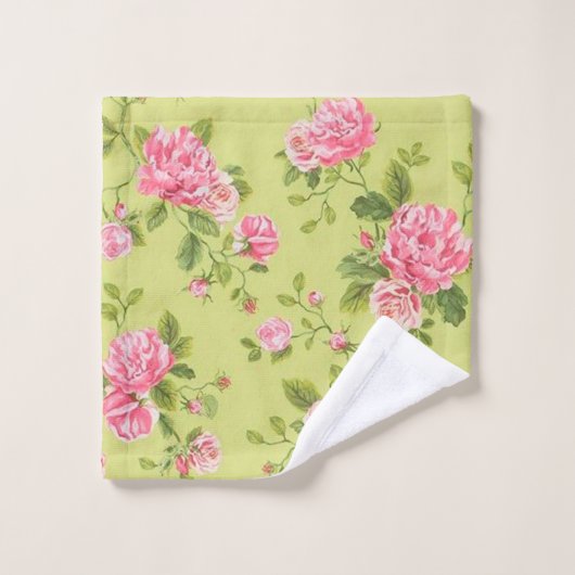 Modern Floral Green Roos Bad Handdoek (Wasdoekje)