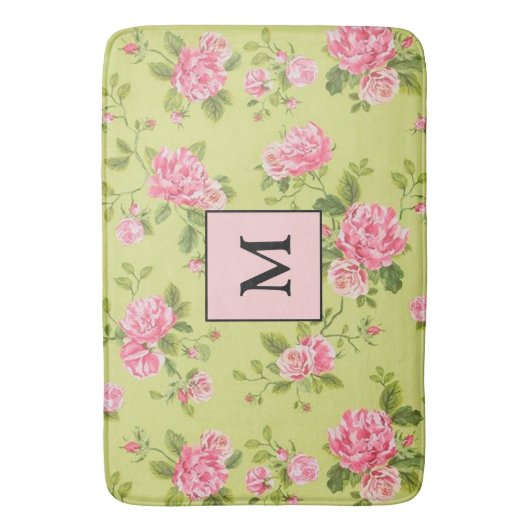 Modern Floral Green Roos Badmat (Voorkant Verticaal)