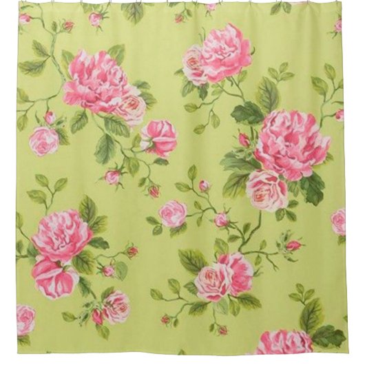 Modern Floral Green Roos Douchegordijn (Voorkant)