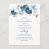 Modern Floral Greenery Dusty Blue Wedding Uitnodiging Briefkaart (Voorkant)