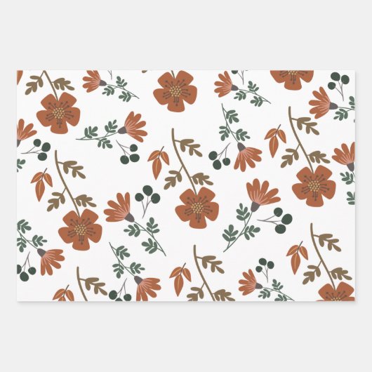 Modern Floral Greenery Girly Gold Rust Inpakpapier Vel (Voorkant)
