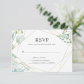 Modern Floral Greenery Gold Geometric Wedding RSVP Kaartje (Staand voorkant)