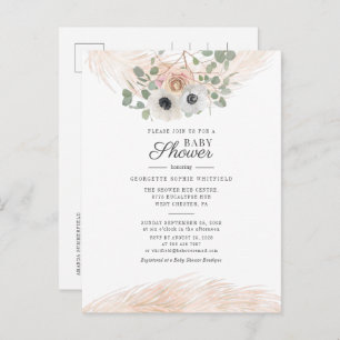 Modern Floral Greenery Pampas Grass Baby shower Uitnodiging Briefkaart