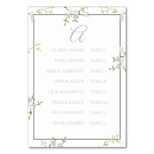 Modern Floral Grey Wedding Seating Chart Kaart (Voorkant)