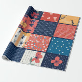 Modern Floral Grid Patchwork patroon Cadeaupapier (Uitgerold)