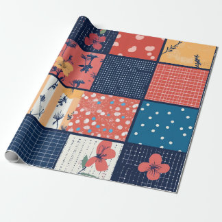 Modern Floral Grid Patchwork patroon Cadeaupapier